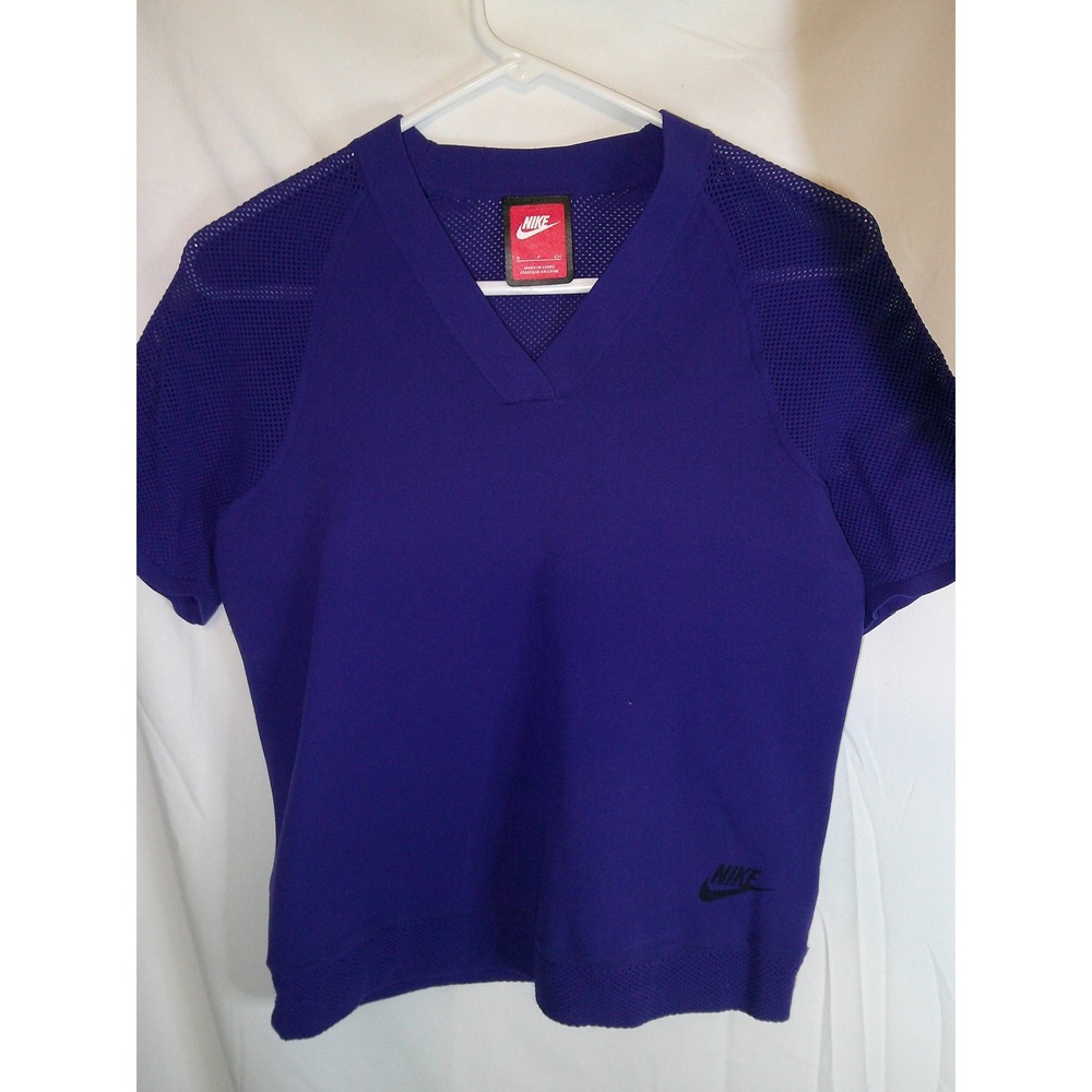 Vintage Y2K Nike V-Neck Top Mesh Athletic Blue Short‎ Sleeve Shirt Womens Size S